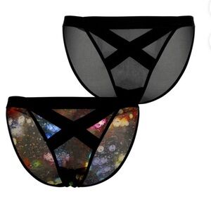 Parade 2-Pack‎ Mesh Lace Cheeky Panties XS NWT Raindrop Lights Print